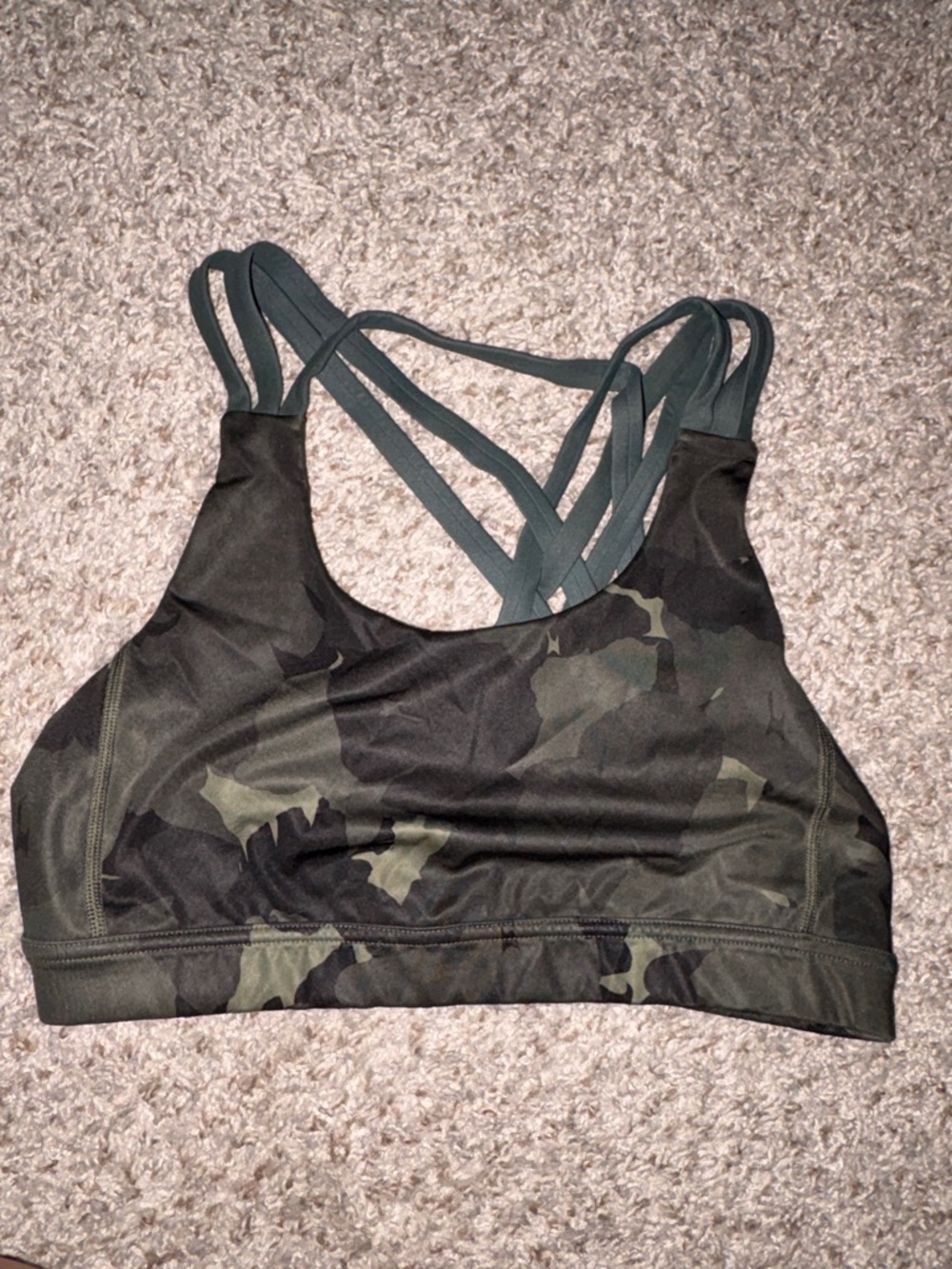 lululemon athletica Camo Strappy Sports Bra in Olive